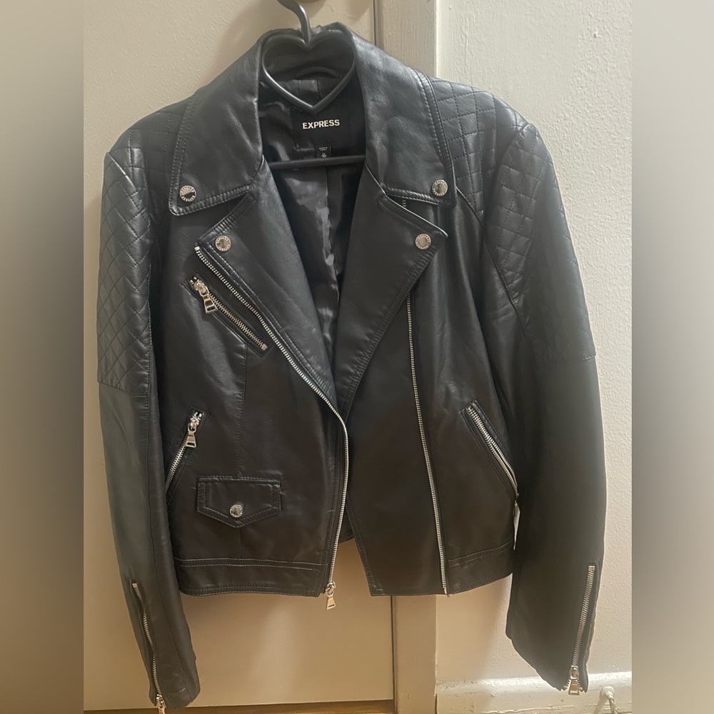 Express Quilted Black Biker Faux Leather Jacket